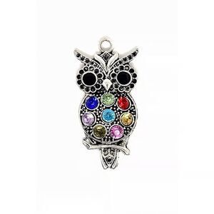1pc Beads for Jewelry #20909 Silver & Rhinestone Owl Pendant - 3 left